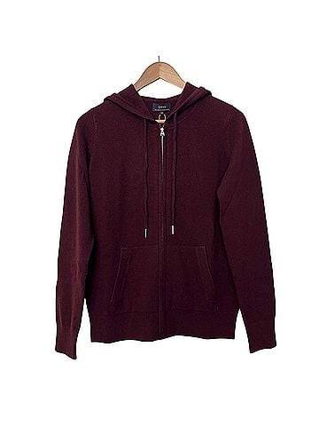 Quince Quince Mongolian Cashmere Full-Zip Hoodie Rich Burgundy Cashmere Cardigan (view 1)