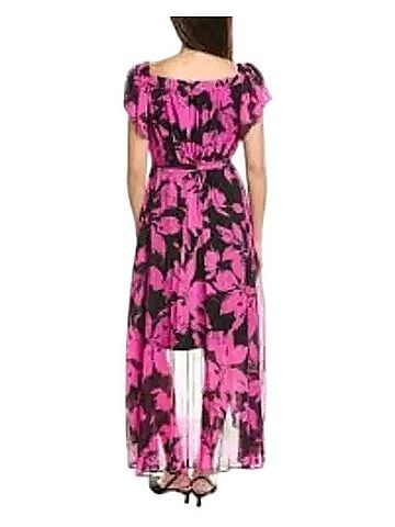 Joseph Ribkoff Off-The-Shoulder Floral Pleated High-Low Midi Dress Casual Dress (view 2)