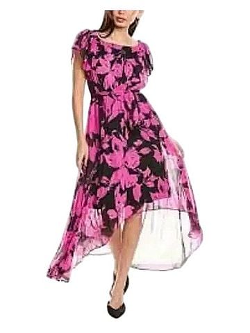 Joseph Ribkoff Off-The-Shoulder Floral Pleated High-Low Midi Dress Casual Dress (view 1)