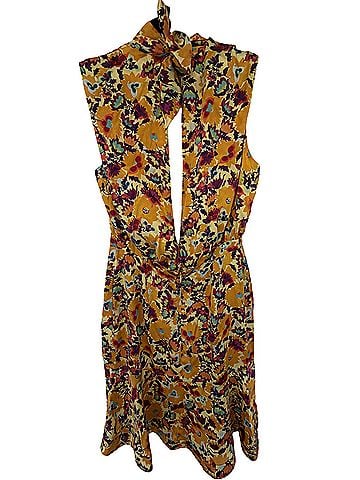 Saloni Fleur Gathered Floral-Print Silk-Satin Mini Dress in the "Saffron" . Cocktail Dress (view 2)