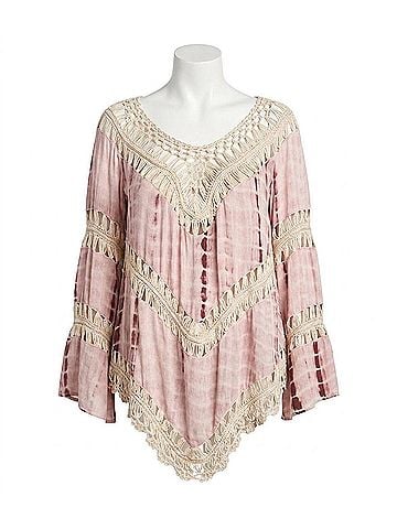 Umgee Tie Dye Crochet Knit Tunic - Plus in Pink (view 1)