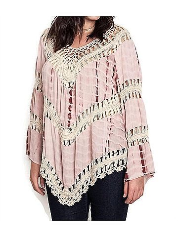 Umgee Tie Dye Crochet Knit Tunic - Plus in Pink (view 2)