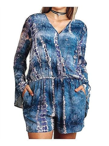 Umgee Tie Dye Romper - Plus in Blue Mix (view 2)