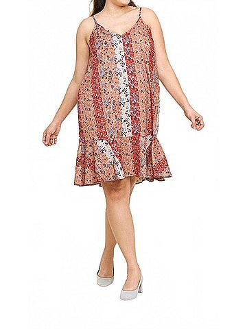 Umgee Floral Midi Dress in Salmon/Taupe (view 2)