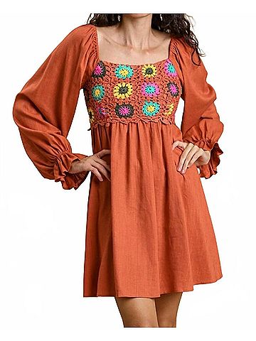 Umgee Ellie Crochet Dress in Orange Multi (view 2)