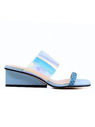 All Black Women's Clear Fish Wedge Sandals in Blue (view 1)