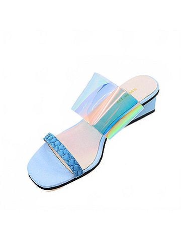 All Black Women's Clear Fish Wedge Sandals in Blue (view 2)