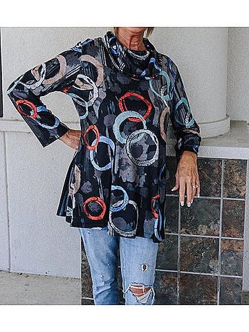 Jess & Jane French Brushed Mock Neck Knit Tunic in Multi (view 2)