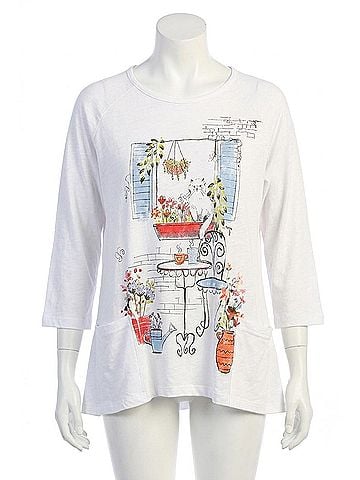 Jess & Jane Terrace Mineral Washed Patch Pocket Cotton Top in White (view 1)