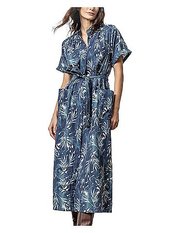 Lilla P Maxi Button Down Dress in Petrol/Ivory Print (view 2)