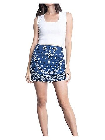 Karina Grimaldi Illiana Embroidered Linen Skirt in Denim (view 2)