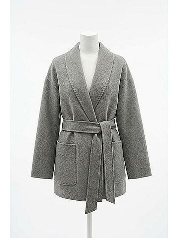 Joseph Ribkoff Belted Short Wrap Kimono Coat in Light Grey (view 1)