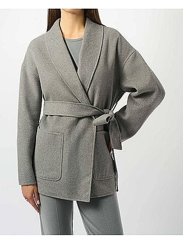 Joseph Ribkoff Belted Short Wrap Kimono Coat in Light Grey (view 2)