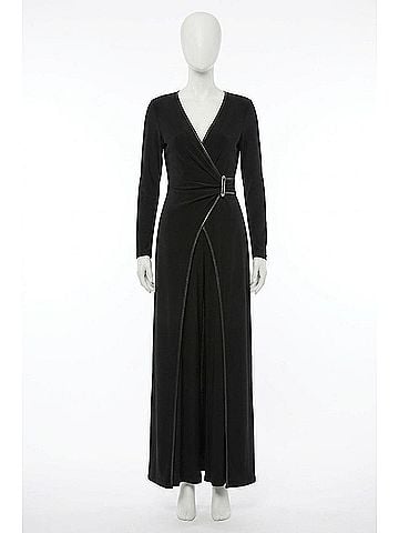 Joseph Ribkoff Faux Leather Trim Wrap Jumpsuit in Black (view 1)