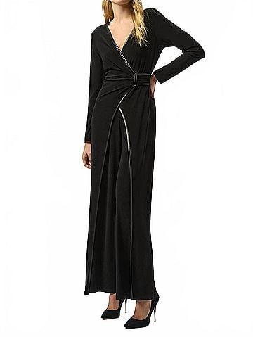 Joseph Ribkoff Faux Leather Trim Wrap Jumpsuit in Black (view 2)
