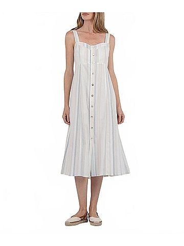 Kut from the Kloth Midi Slip Dress in Blue Cream (view 2)