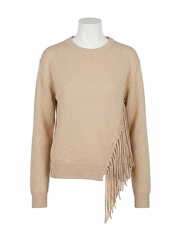 Minnie Rose Cotton Cashmere Fringe Trim Sweater in Brown Sugar (view 1)