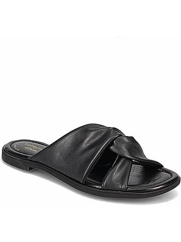 Clarks Women's Reyna Twist Flat Sandal in Black Synthetic (view 1)
