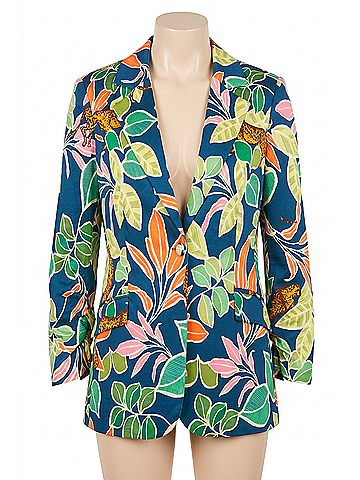 Fate Jungle Print Satin Blazer in Blue Multi (view 1)
