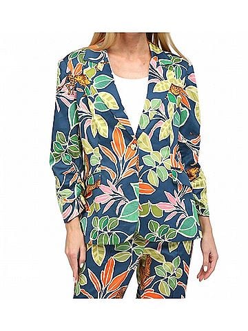 Fate Jungle Print Satin Blazer in Blue Multi (view 2)