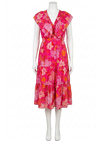 THML Franny Flutter Sleeve Floral Dress in Fuchsia (view 1)
