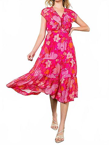 THML Franny Flutter Sleeve Floral Dress in Fuchsia (view 2)