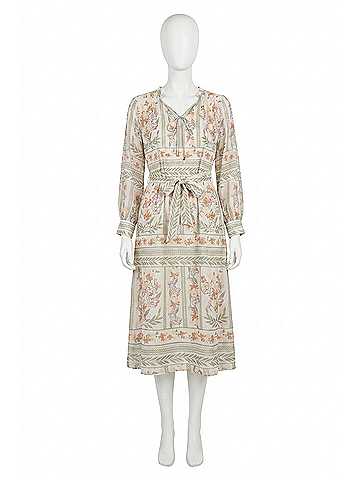 Greylin Reese Flowy Scarf Print Midi Dress in Ivory Combo (view 1)