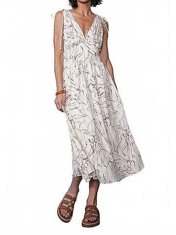 Greylin Sadie Tie Shoulder Midi Dress in Ivory (view 2)