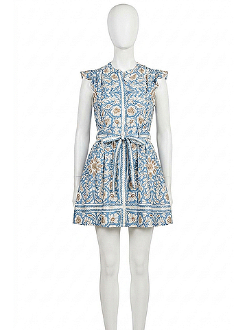 Greylin Bailey Flutter Sleeve Belted Mini Dress in Dusty Blue (view 1)