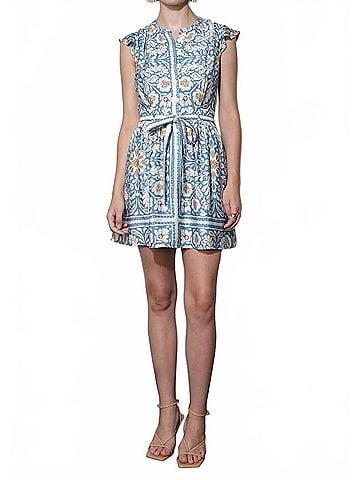 Greylin Bailey Flutter Sleeve Belted Mini Dress in Dusty Blue (view 2)