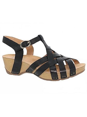 Dansko Women's Tinley Milled Burnished Sandal in Black (view 1)