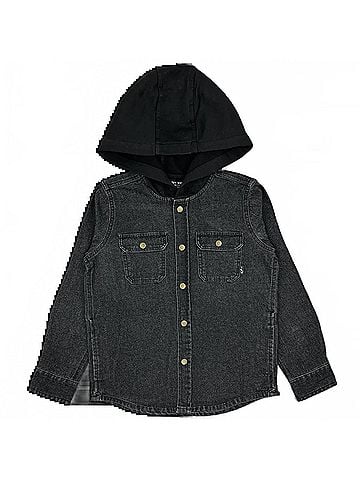 Tiny Whales Kid's Coastline Shacket in Black Denim (view 1)