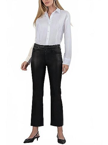 Kut from the Kloth Kelsey Coated High Rise Ankle Flare Jeans in Black (view 2)