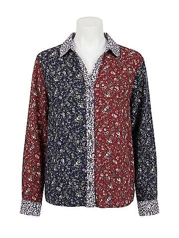 Umgee Mixed Floral Roll Tab Shirt in Floral Multi (view 1)