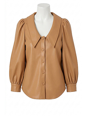 Dolce Cabo Hollie Faux Leather Blouse With Puff Sleeves in Amber (view 1)