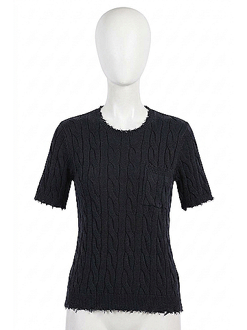 Minnie Rose Cotton Frayed Cable Tee in Navy (view 1)