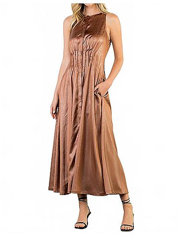 THML Landry Pleated Sleeveless Maxi Dress in Brown (view 2)