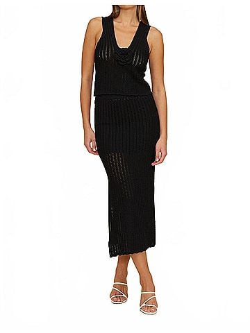 Lucy Paris Nara Rosette Crochet Top in Black (view 2)