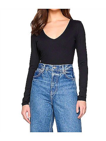 Susana Monaco V-Neck Long Sleeve Top in Black (view 2)