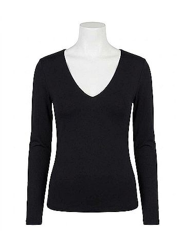 Susana Monaco V-Neck Long Sleeve Top in Black (view 1)