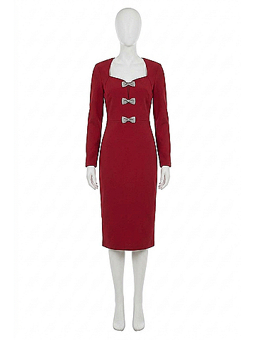 Joseph Ribkoff Rhinestone Bow Accent Sheath Dress in Deep Cherry (view 1)