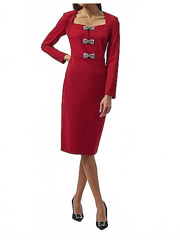 Joseph Ribkoff Rhinestone Bow Accent Sheath Dress in Deep Cherry (view 2)