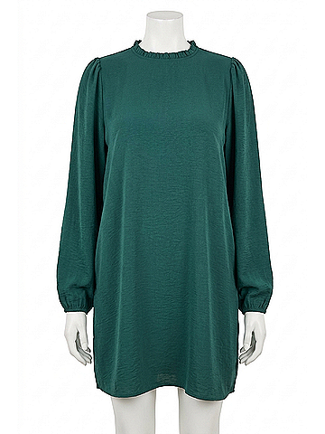 Mittoshop Plus - Airflow Ruffle Long Sleeve Mini Dress in Emerald Green (view 1)