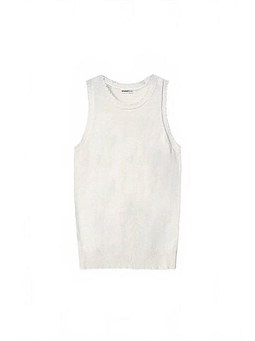 Minnie Rose Cotton Cashmere Frayed Tank in White (view 1)