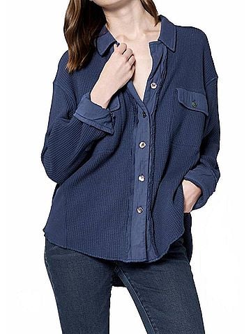 Dear John Foster Thermal Shirt Jacket in Blue (view 2)