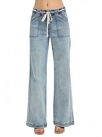 Risen Blaire High Rise Baggy Jeans in Medium Blue (view 2)
