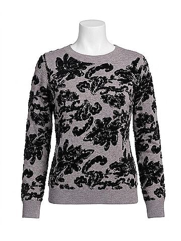 Tribal Soft Boucle Jacquard Long Sleeve Sweater in Grey (view 1)