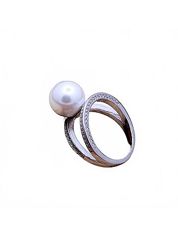 Amanda Blu Women's Cradled Pearl Crystals Ring in White/ Silver (view 2)