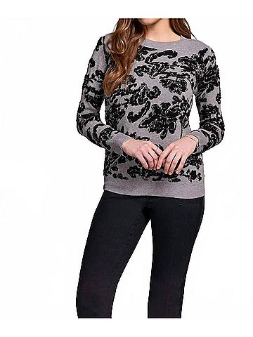 Tribal Soft Boucle Jacquard Long Sleeve Sweater in Grey (view 2)