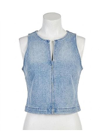 Hidden Jeans Bodycon Crew Neck Stretch Tank Top in Blue Denim (view 1)